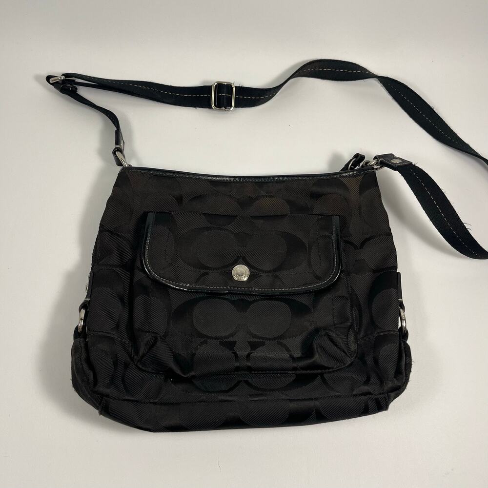 Coach Jacquard Signature Crossbody Bag 16550 Black Preppy Vintage Casual